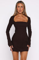 Living For Love Long Sleeve Mini Dress Chocolate