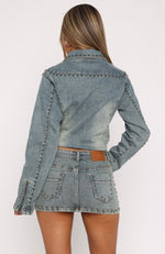 Blake Denim Studded Jacket Brown Blue