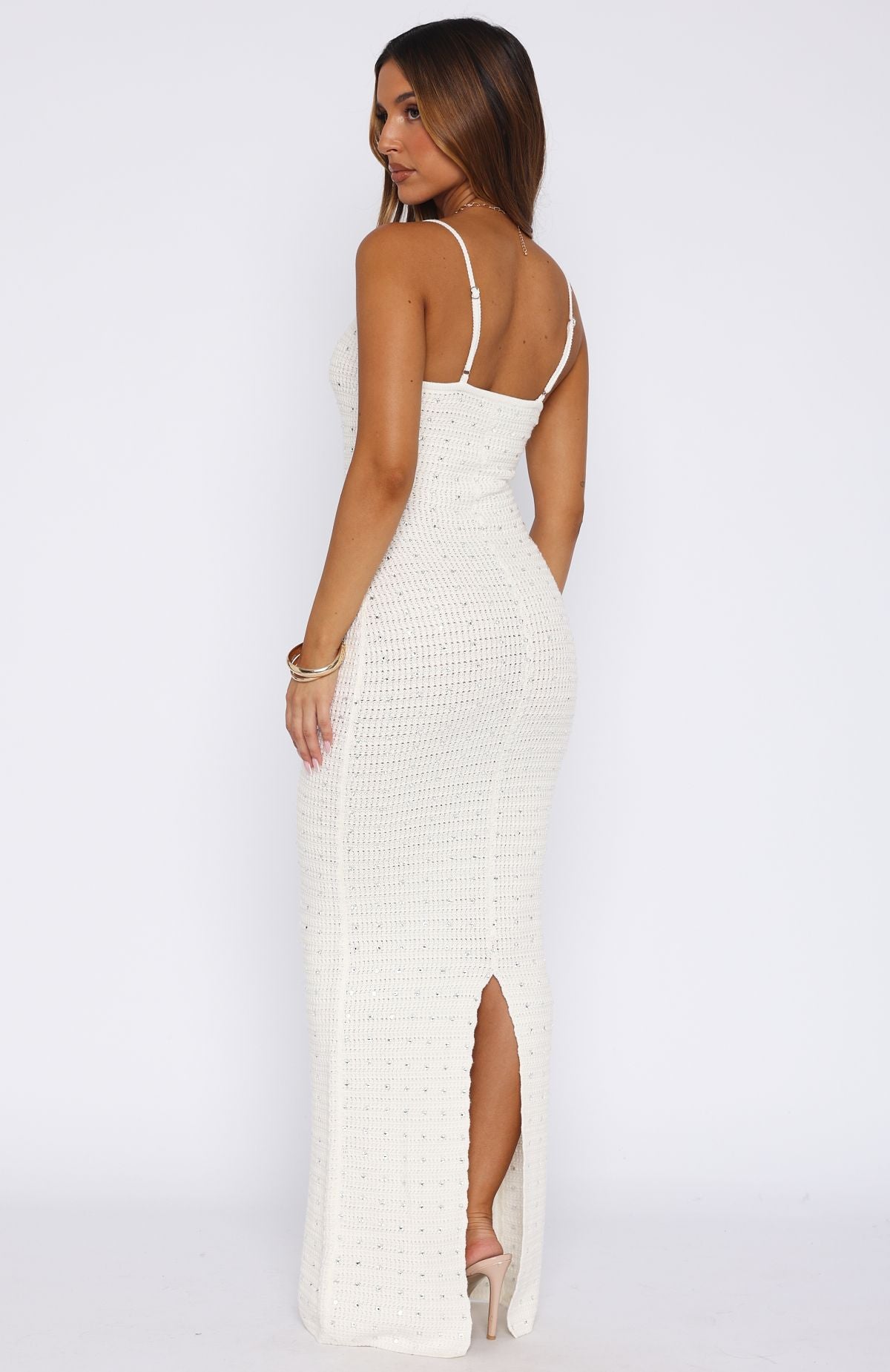 Gotta Give Me Embellished Crochet Maxi Dress Off White | White Fox