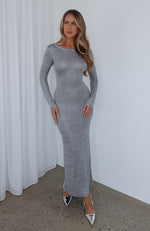 Divine Timing Long Sleeve Sequin Knit Maxi Dress Charcoal