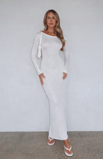 Divine Timing Long Sleeve Sequin Knit Maxi Dress White