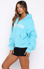 Starting Off Strong Boxy Zip Front Hoodie Azure | White Fox