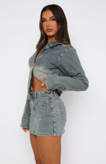 Kayla Denim Mini Skirt Brown Blue Wash