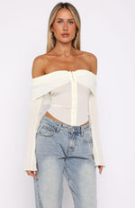 Mood Forever Long Sleeve Off Shoulder Top Cream | White Fox