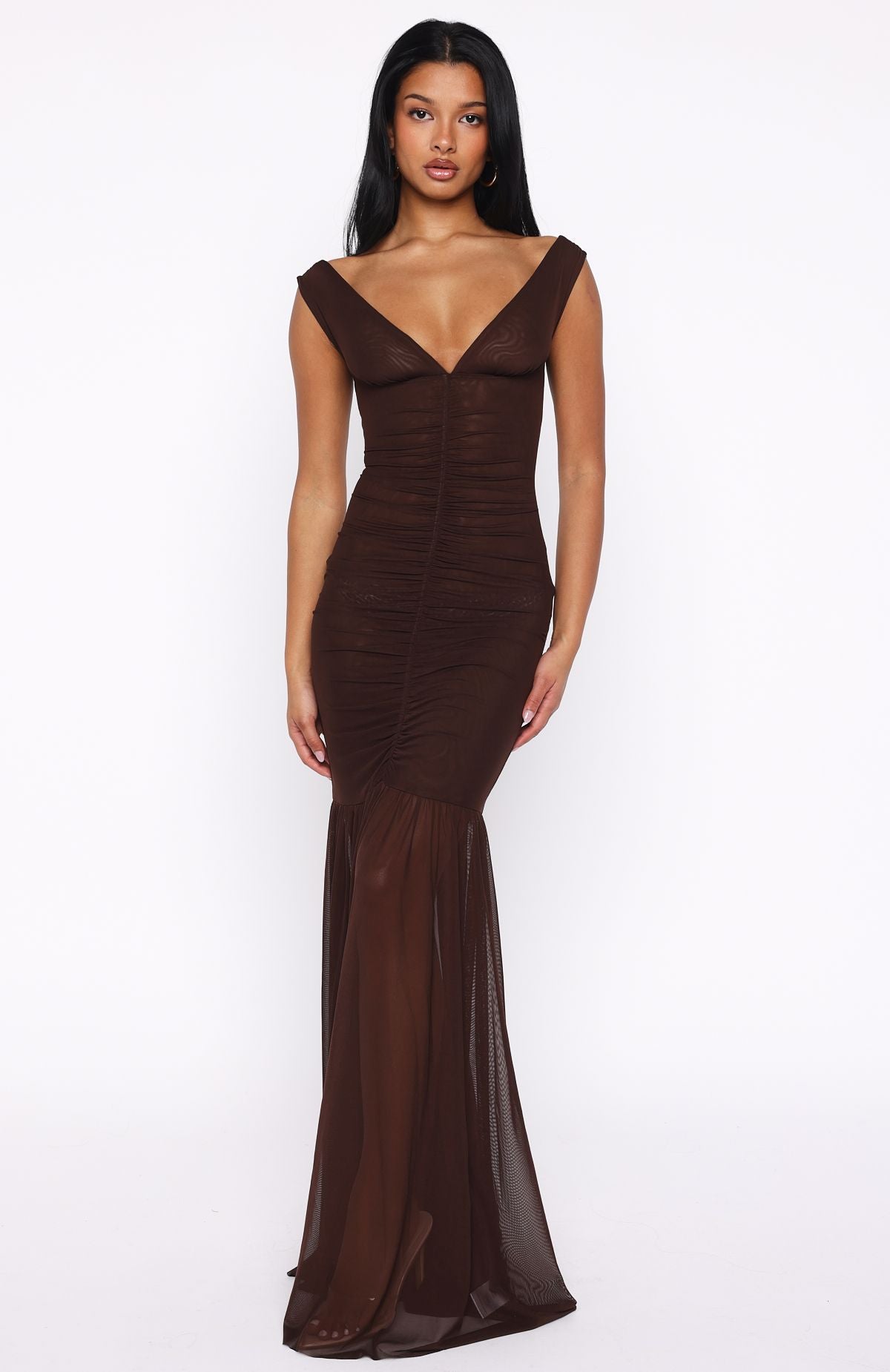 Just A Peak Mesh Maxi Dress Chocolate | White Fox Boutique US Just A Peak Mesh Maxi Dress Chocolate | White Fox Boutique US