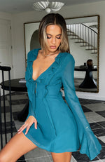 Falling To Pieces Long Sleeve Mini Dress Teal