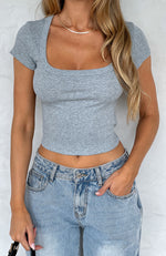 Fighting For It Ribbed Top Grey
