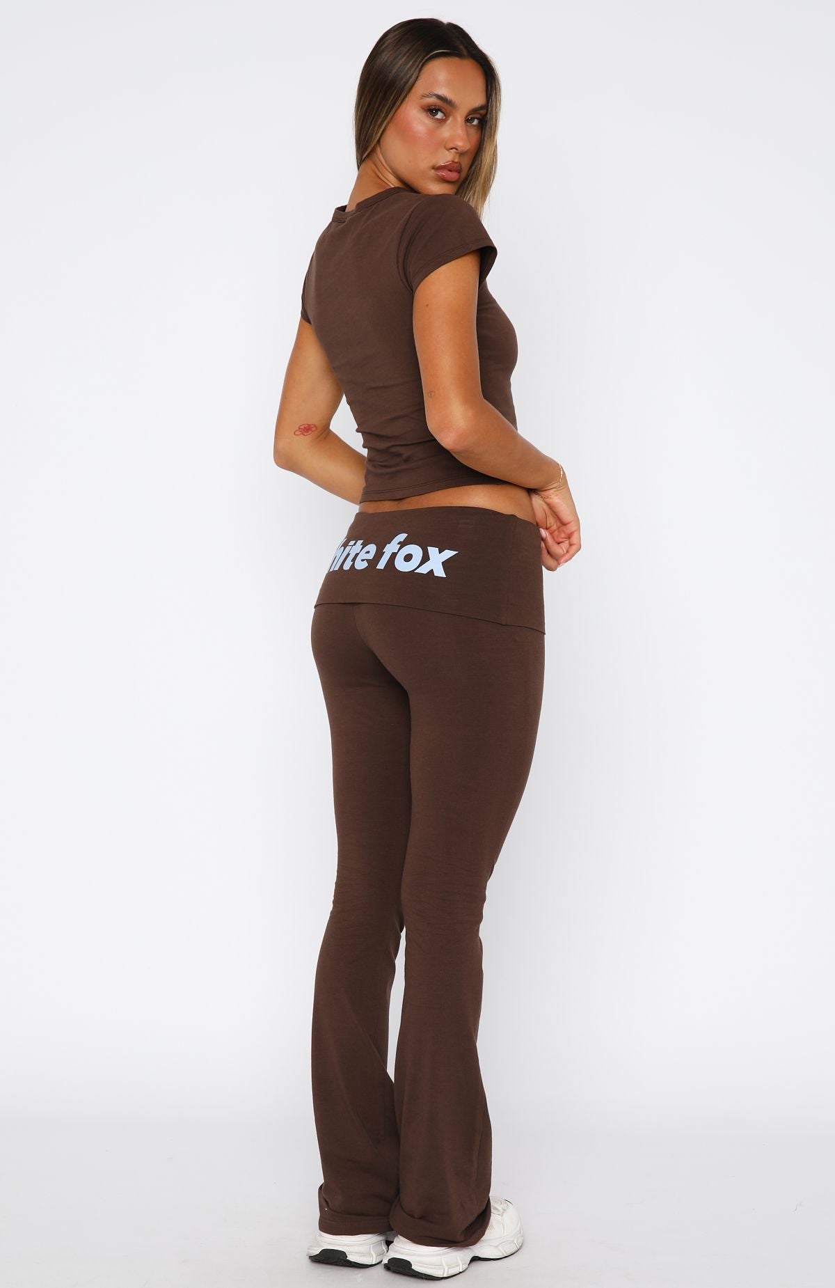 From The Archives Gigi Fold Over Flare Pants Chocolate | White Fox