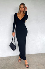 Fresh Season Long Sleeve Knit Maxi Dress Black