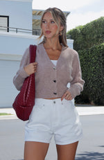 Frozen Heart Knit Cardigan Taupe