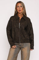 Make Things Right PU Bomber Jacket Chocolate