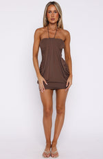 matti mini dress in mocha Looking For Answers Halter Mini Dress Mocha