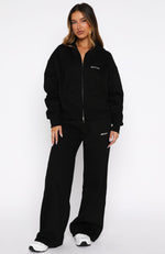 Test Drive Boxy Zip Front Hoodie Black | White Fox Boutique US