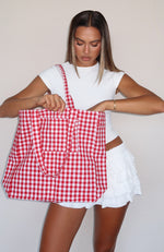 Give Me Your Love Tote Bag Red Gingham