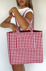 Give Me Your Love Tote Bag Red Gingham