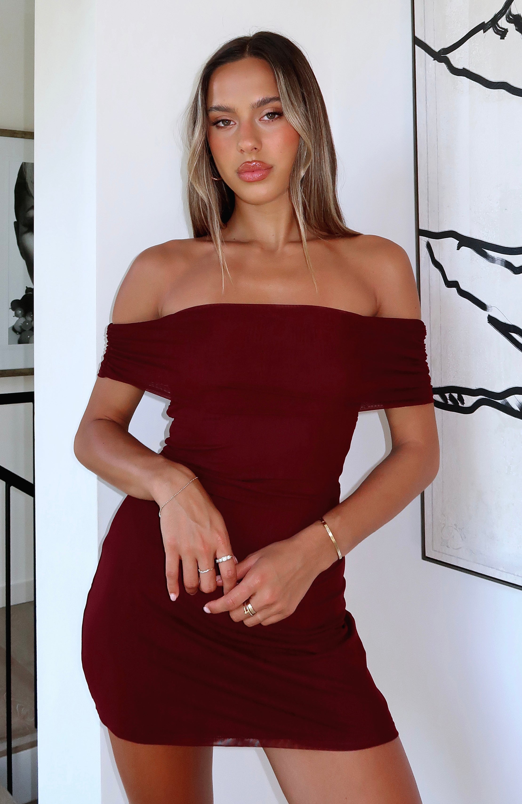 Got The Talent Off Shoulder Mini Dress Burgundy Got The Talent Off Shoulder Mini Dress Burgundy