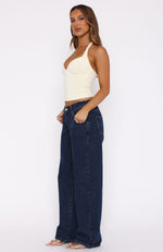 Bring The Style Low Rise Wide Leg Jeans Dark Blue