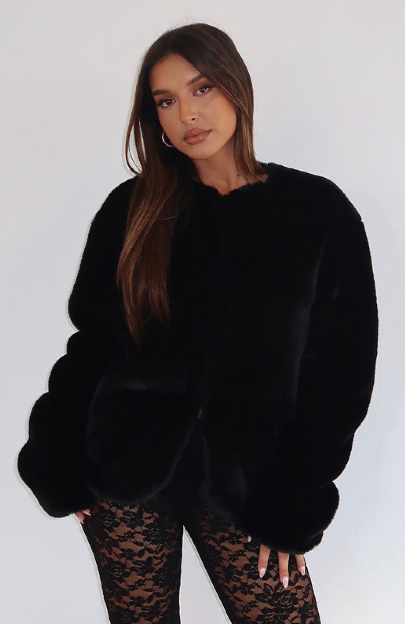 Happy Holidays Faux Fur Jacket Black | White Fox Boutique US Happy Holidays Faux Fur Jacket Black | White Fox Boutique US