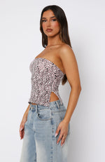 Stay Down Strapless Top Pink Leopard