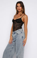 Lacey Daydream Lace Bodysuit Black | White Fox Boutique US