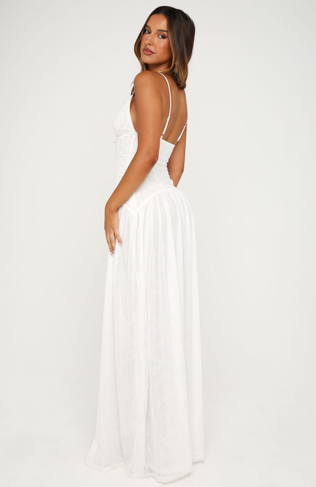 Sultry Shore Broderie Maxi Dress Off White | White Fox Boutique US