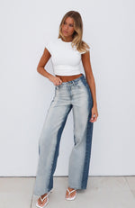 Maya High Rise Wide Leg Jeans Two Tone Blue