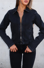 Kayla Denim Jacket Black Acid Wash