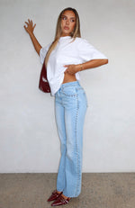 Unmatched Studded Mid Rise Straight Leg Jeans Cerulean Wash