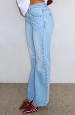 Unmatched Studded Mid Rise Straight Leg Jeans Cerulean Wash