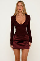 Hunny Bunny Lace Long Sleeve Mini Dress Burgundy