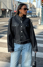 In This World Pu Biker Jacket Charcoal Wash