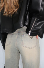 I Don't Need You Mid Rise Wide Leg Jeans Sandy Blue Wash