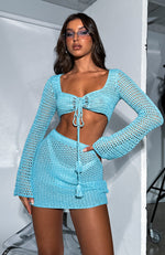 Give Me Something Crochet Mini Skirt Blue