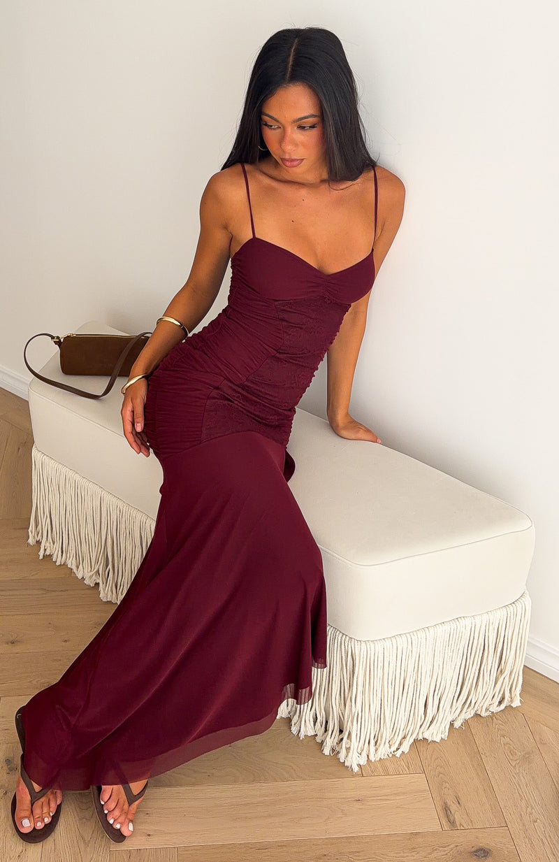 Ivory Money Midi Dress Burgundy