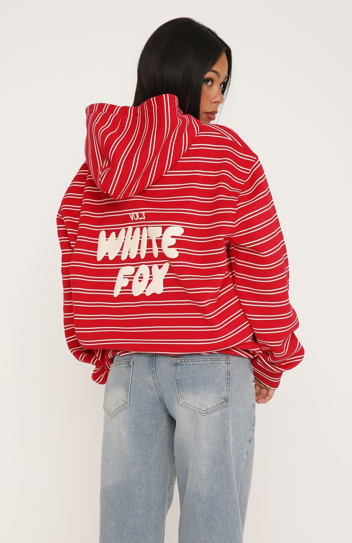 Offstage Striped Oversized Hoodie Red/Cream Stripe | White Fox