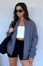 Just The Beginning Zip Front Sweater Charcoal