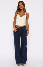 Bring The Style Low Rise Wide Leg Jeans Dark Blue