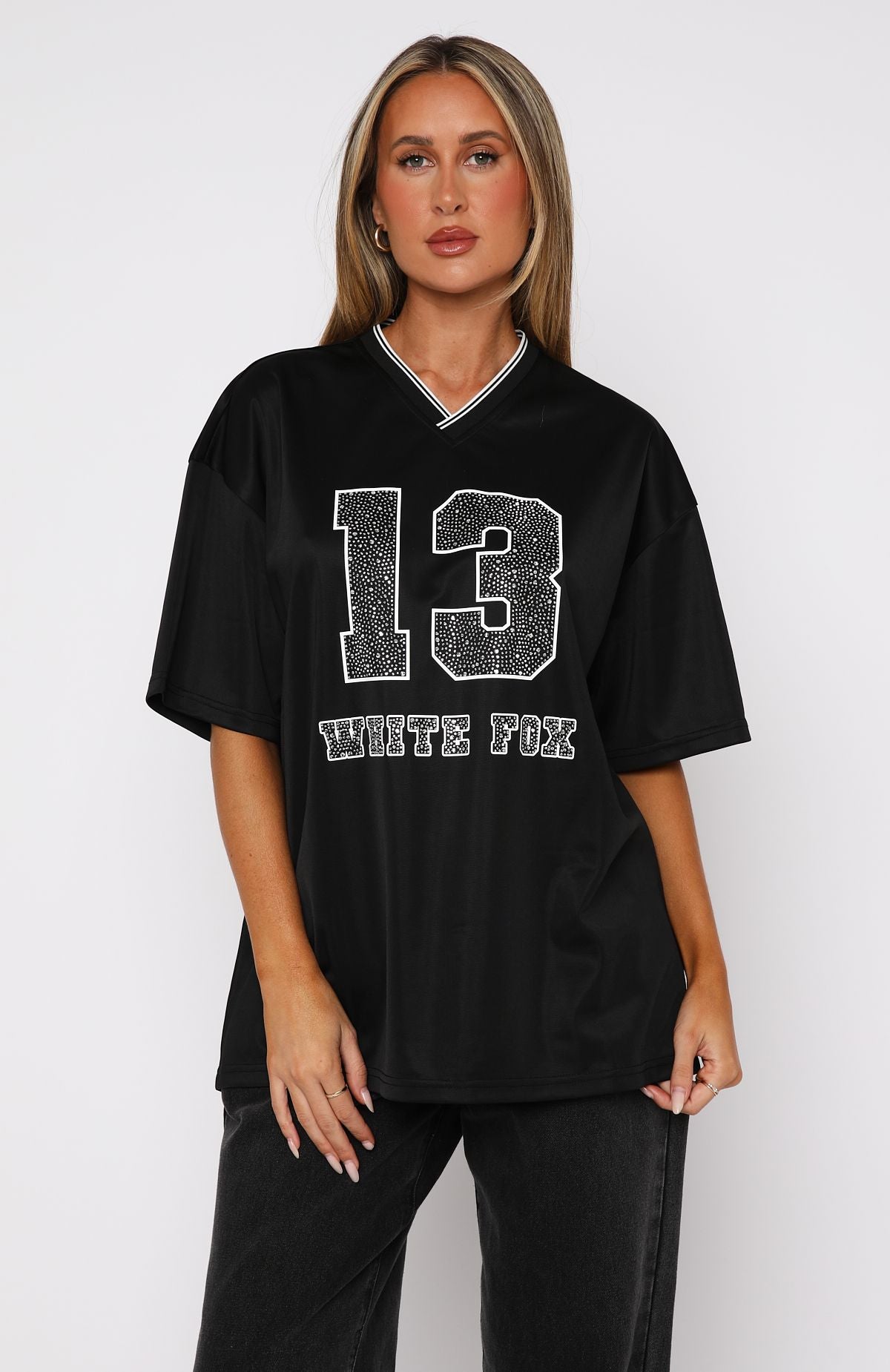 Greedy Oversized Jersey Black | White Fox Boutique US