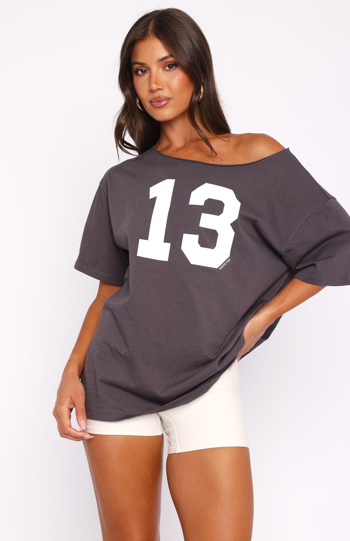Trial Run Off Shoulder Oversized Tee Volcanic | White Fox Boutique US