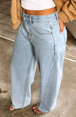 Kiara Mid Rise Barrel Leg Jeans Mid Blue | White Fox Boutique US