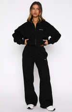 Test Drive Wide Leg Sweatpants Black | White Fox Boutique US