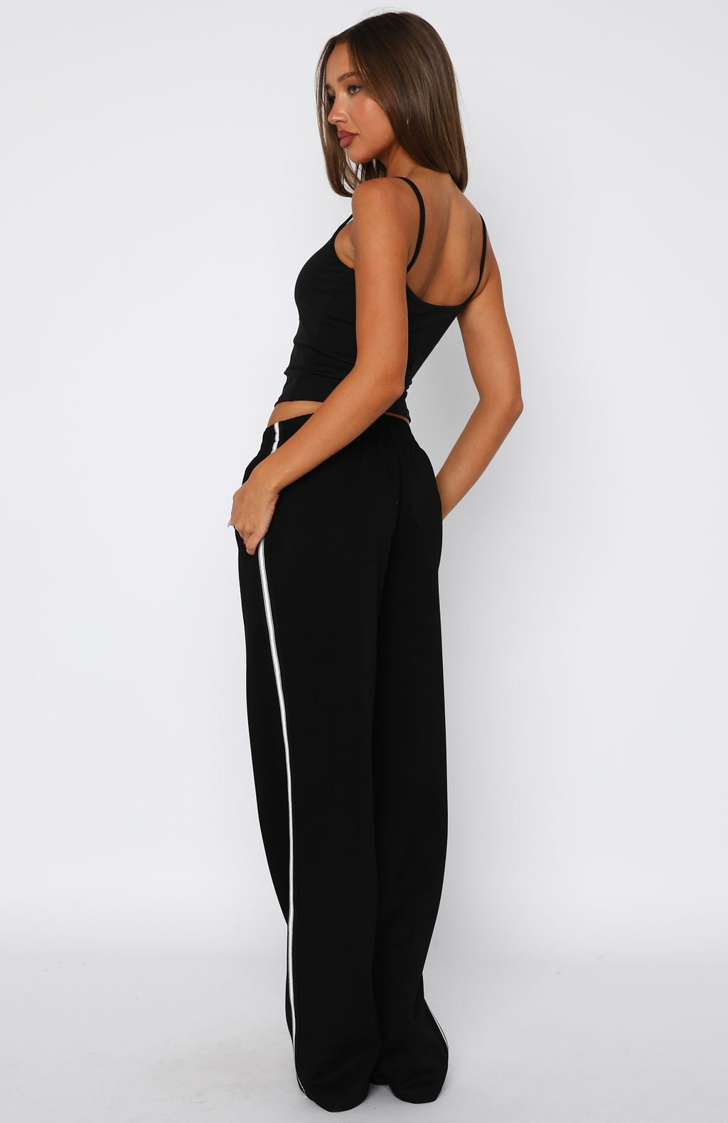 Travel Era Track Pants Black | White Fox Boutique US