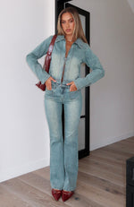 Kayla Denim Jacket Brown Blue Wash