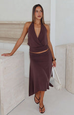 Tropic Drift Midi Skirt Chocolate | White Fox Boutique US