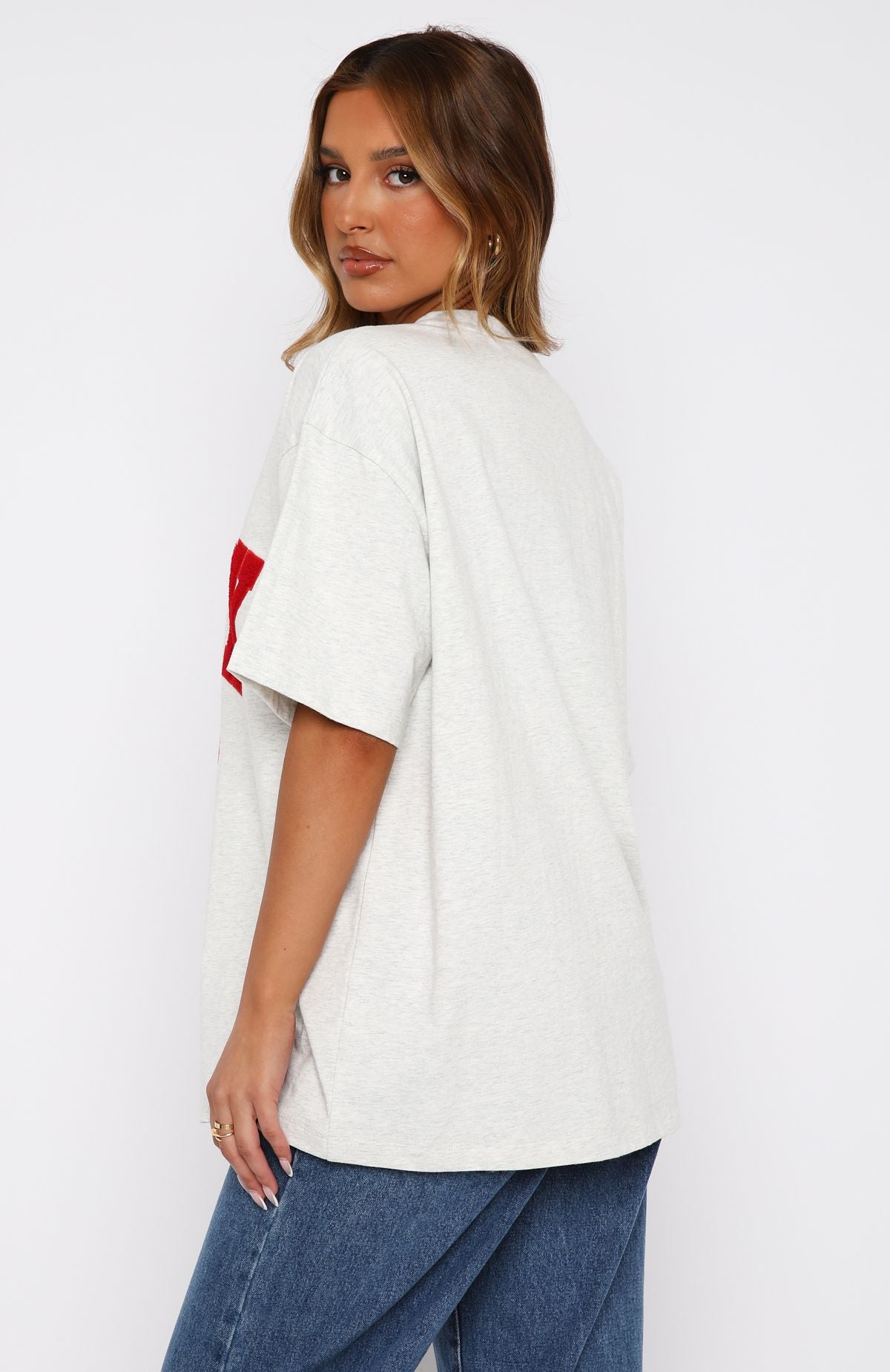 Give It Away Oversized Tee Grey Marle/Red | White Fox