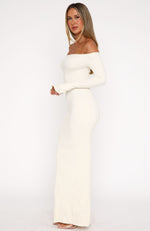 Star Studded Long Sleeve Knit Maxi Dress Winter White