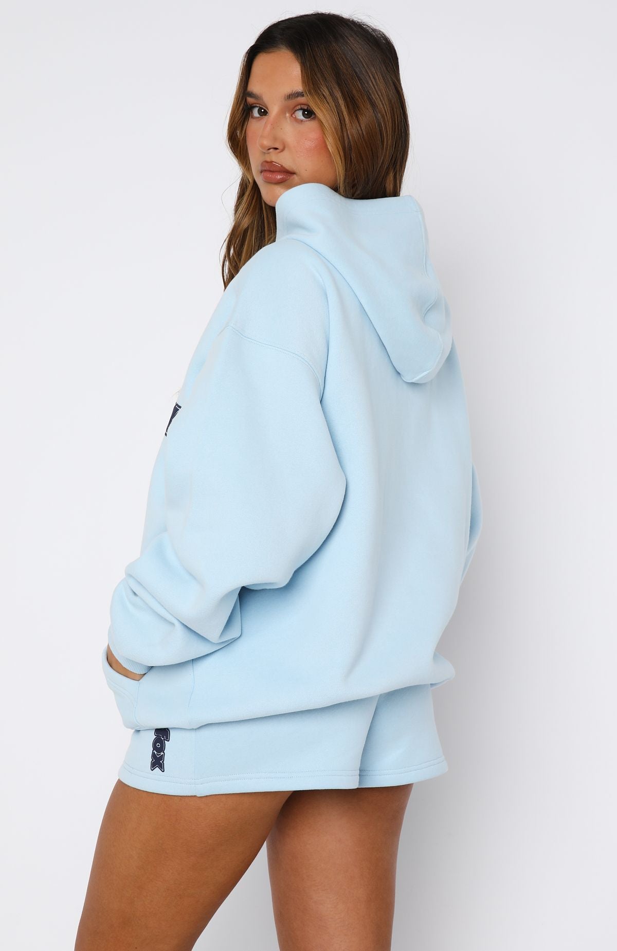 〈新品〉MIRROR9 ICON Hoodie/LIGHTBLUE Men's Minimalist Style Letter Pattern Fuzzy Fleece-lined Kangaroo