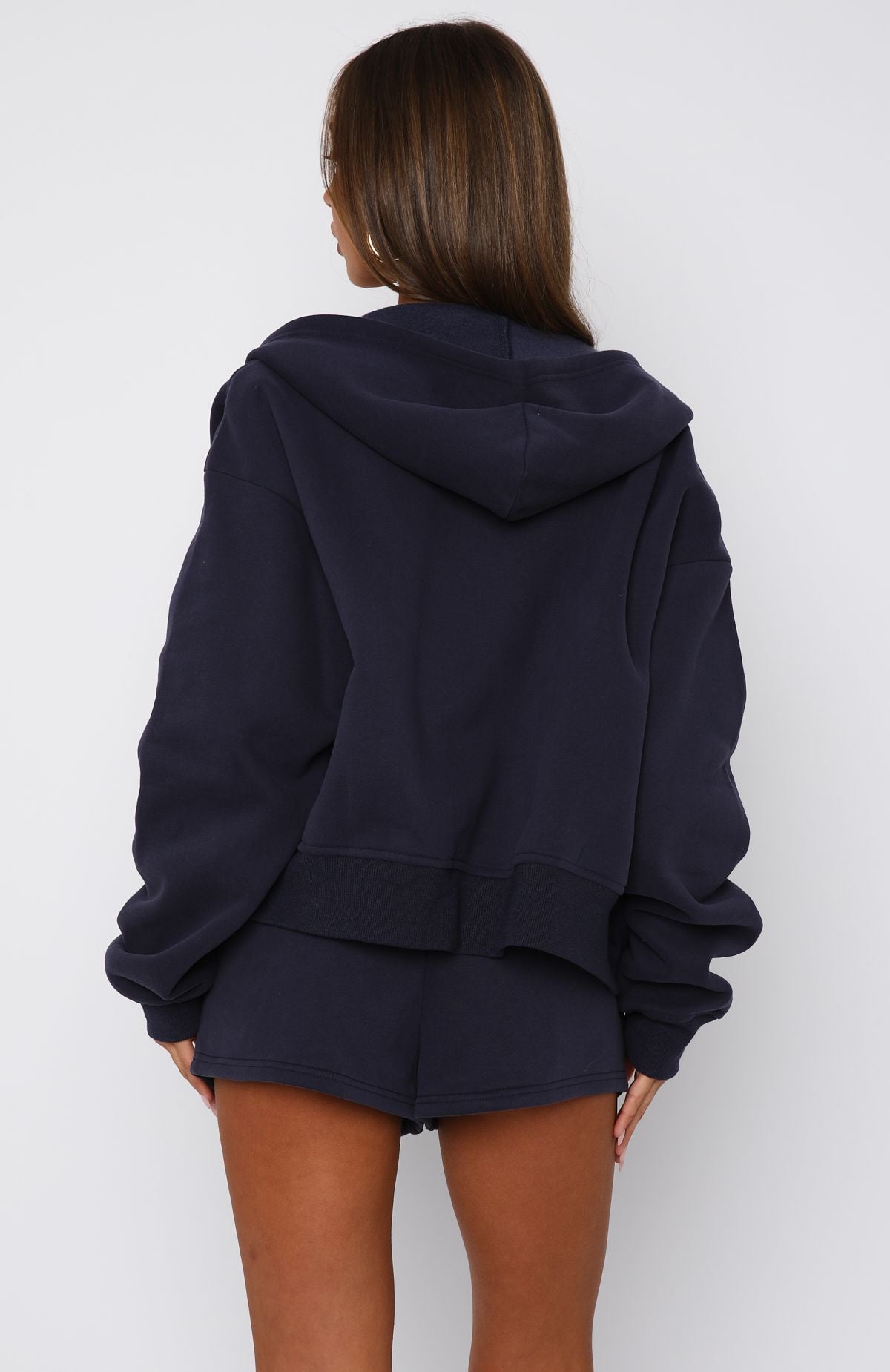 Can't Miss It Boxy Zip Front Hoodie Navy | White Fox Boutique US