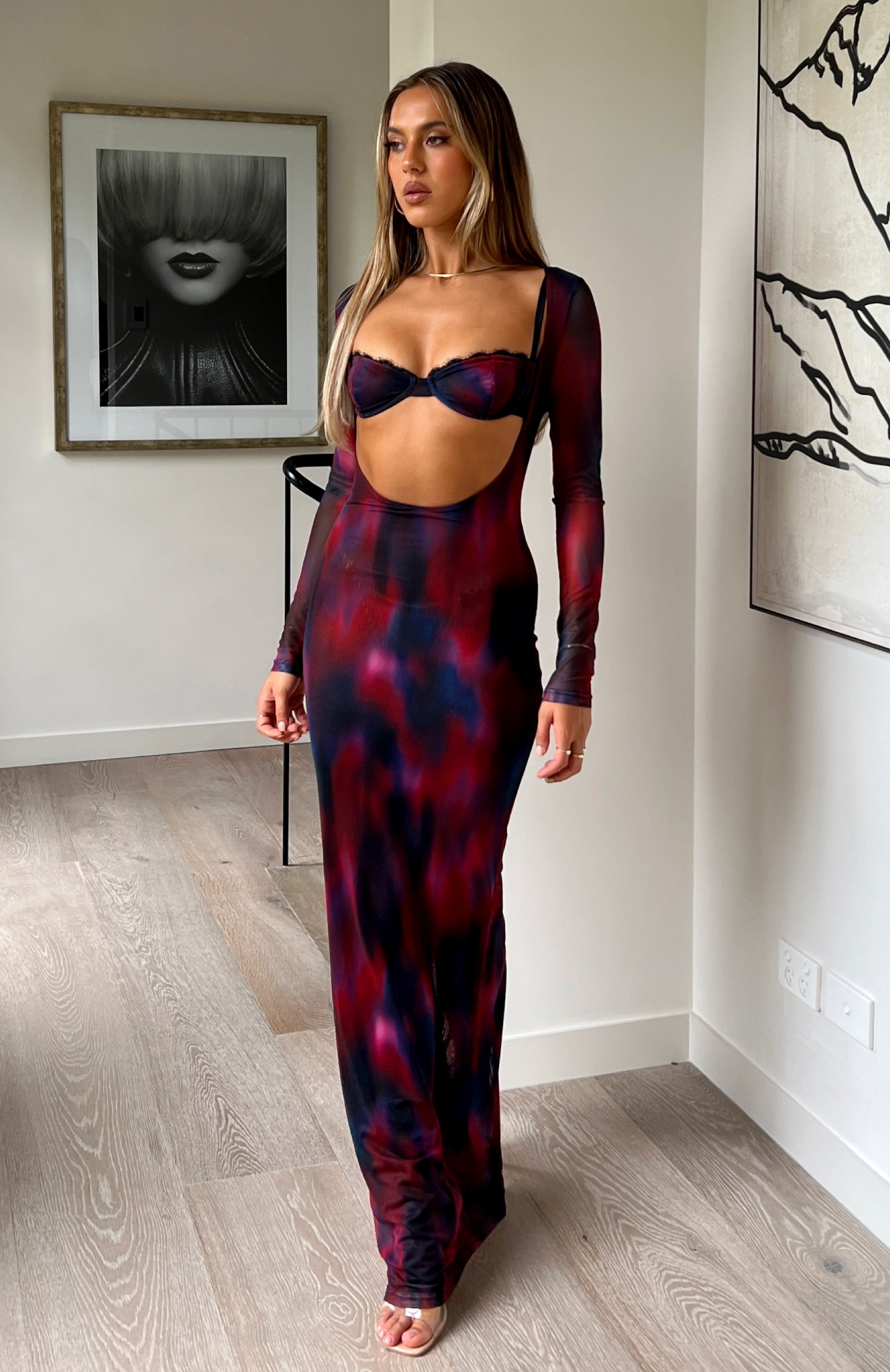 Let Me Think Long Sleeve Maxi Dress Raspberry Rhapsody | White Fox