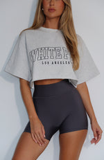 Let's Get Started Oversized Cropped Tee Grey Marle